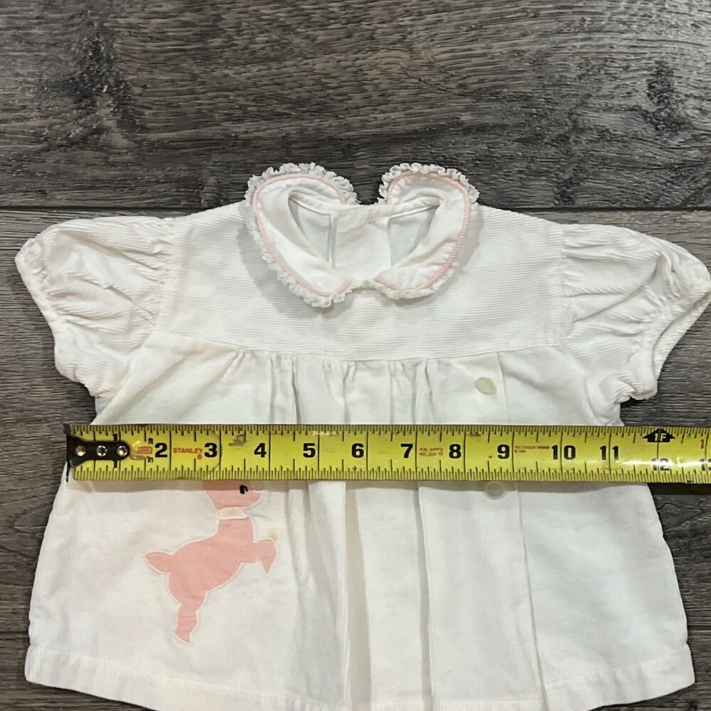 Vintage 50s Baby Girl Lamb Applique Blouse White Pink Peter Pan Collar 12-18M - Picture 5 of 7